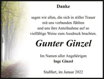 Traueranzeige von Gunter Ginzel  von Magdeburger Volksstimme