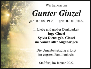 Traueranzeige von Gunter Ginzel  von Magdeburger Volksstimme