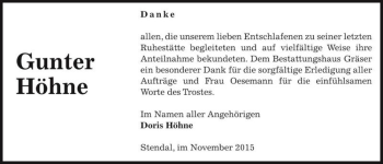 Traueranzeige von Gunter Höhne  von Magdeburger Volksstimme