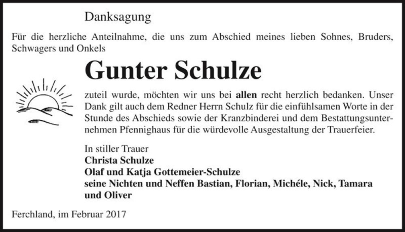  Traueranzeige für Gunter Schulze  vom 25.02.2017 aus Magdeburger Volksstimme