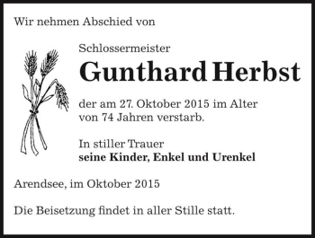 Traueranzeige von Gunthard Herbst  von Magdeburger Volksstimme