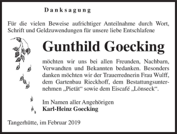 Traueranzeige von Gunthild Goecking  von Magdeburger Volksstimme
