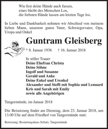 Traueranzeige von Guntram Gleisberg  von Magdeburger Volksstimme