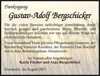 Traueranzeige von Gustav-Adolf Bergschicker  von Magdeburger Volksstimme