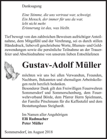 Traueranzeige von Gustav-Adolf Müller  von Magdeburger Volksstimme
