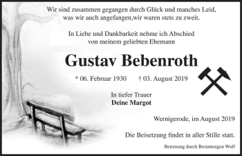 Traueranzeige von Gustav Bebenroth  von Magdeburger Volksstimme