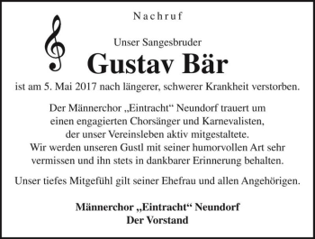 Traueranzeige von Gustav Bär  von Magdeburger Volksstimme