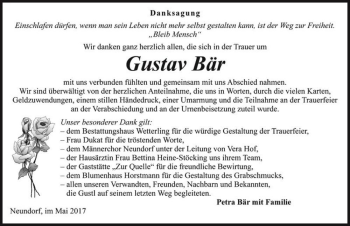 Traueranzeige von Gustav Bär  von Magdeburger Volksstimme