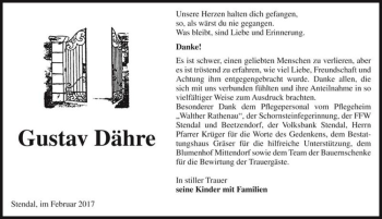Traueranzeige von Gustav Dähre  von Magdeburger Volksstimme