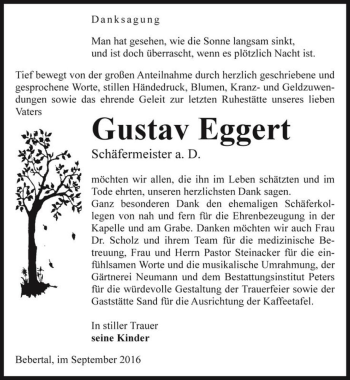 Traueranzeige von Gustav Eggert  von Magdeburger Volksstimme