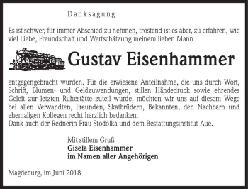 Traueranzeige von Gustav Eisenhammer  von Magdeburger Volksstimme