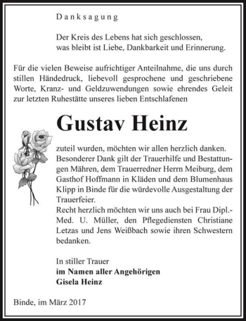 Traueranzeige von Gustav Heinz  von Magdeburger Volksstimme