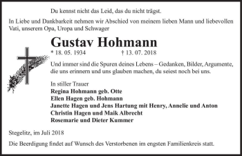 Traueranzeige von Gustav Hohmann  von Magdeburger Volksstimme