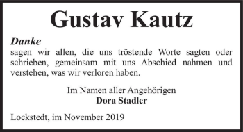 Traueranzeige von Gustav Kautz  von Magdeburger Volksstimme