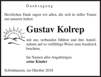 Traueranzeige von Gustav Kolrep  von Magdeburger Volksstimme