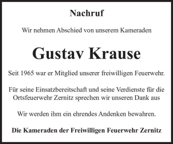 Traueranzeige von Gustav Krause  von Magdeburger Volksstimme