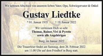 Traueranzeige von Gustav Liedtke  von Magdeburger Volksstimme