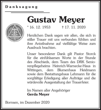 Traueranzeige von Gustav Meyer  von Magdeburger Volksstimme
