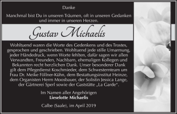 Traueranzeige von Gustav Michaelis  von Magdeburger Volksstimme