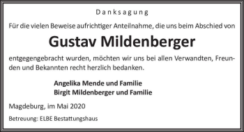 Traueranzeige von Gustav Mildenberger  von Magdeburger Volksstimme