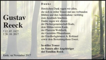 Traueranzeige von Gustav Reeck  von Magdeburger Volksstimme