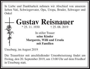 Traueranzeige von Gustav Reisnauer  von Magdeburger Volksstimme