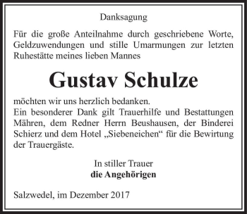 Traueranzeige von Gustav Schulze  von Magdeburger Volksstimme