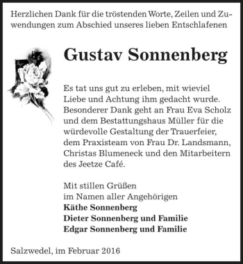 Traueranzeige von Gustav Sonnenberg  von Magdeburger Volksstimme