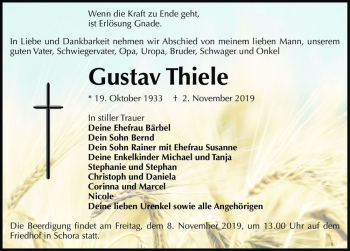 Traueranzeige von Gustav Thiele  von Magdeburger Volksstimme