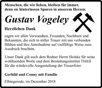 Traueranzeige von Gustav Vogeley  von Magdeburger Volksstimme