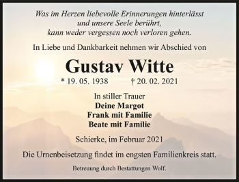 Traueranzeige von Gustav Witte  von Magdeburger Volksstimme