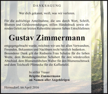 Traueranzeige von Gustav Zimmermann  von Magdeburger Volksstimme