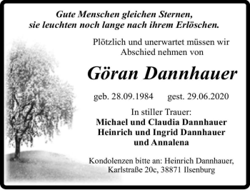 Traueranzeige von Göran Dannhauer  von Magdeburger Volksstimme
