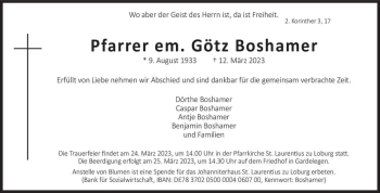 Traueranzeige von Götz Boshamer  von Magdeburger Volksstimme