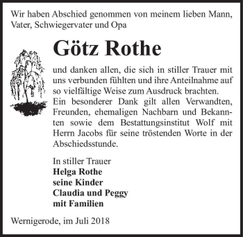 Traueranzeige von Götz Rothe  von Magdeburger Volksstimme