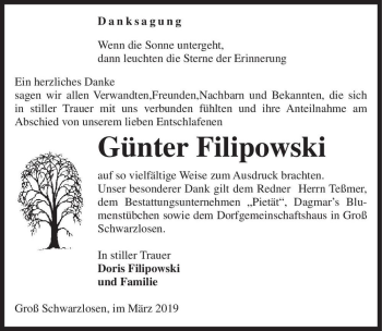 Traueranzeige von Gümter Filipowski  von Magdeburger Volksstimme