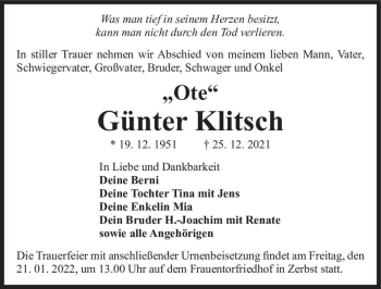 Traueranzeige von Günter 