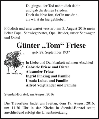 Traueranzeige von Günter 