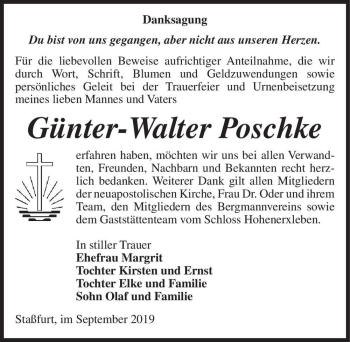 Traueranzeige von Günter-Walter Poschke  von Magdeburger Volksstimme
