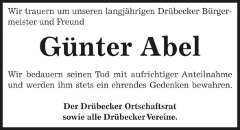 Traueranzeige von Günter Abel  von Magdeburger Volksstimme