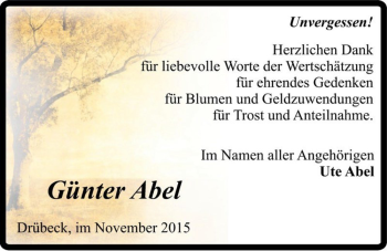 Traueranzeige von Günter Abel  von Magdeburger Volksstimme