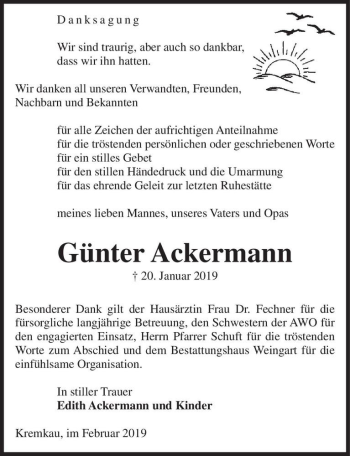 Traueranzeige von Günter Ackermann  von Magdeburger Volksstimme