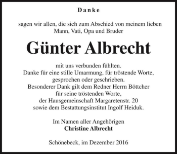 Traueranzeige von Günter Albrecht  von Magdeburger Volksstimme