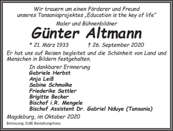 Traueranzeige von Günter Altmann  von Magdeburger Volksstimme
