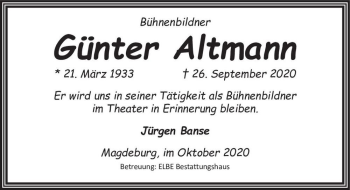 Traueranzeige von Günter Altmann  von Magdeburger Volksstimme