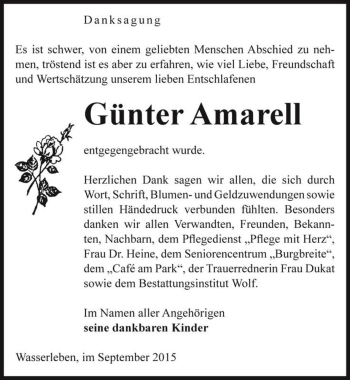 Traueranzeige von Günter Amarell  von Magdeburger Volksstimme
