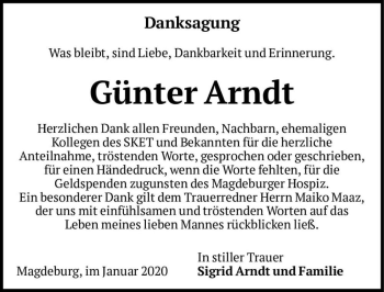 Traueranzeige von Günter Arndt  von Magdeburger Volksstimme