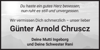 Traueranzeige von Günter Arnold Chruscz  von Magdeburger Volksstimme