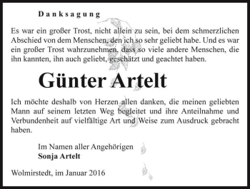 Traueranzeige von Günter Artelt  von Magdeburger Volksstimme