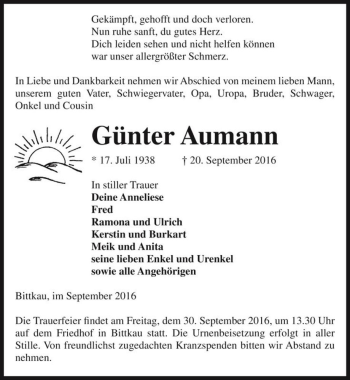 Traueranzeige von Günter Aumann  von Magdeburger Volksstimme